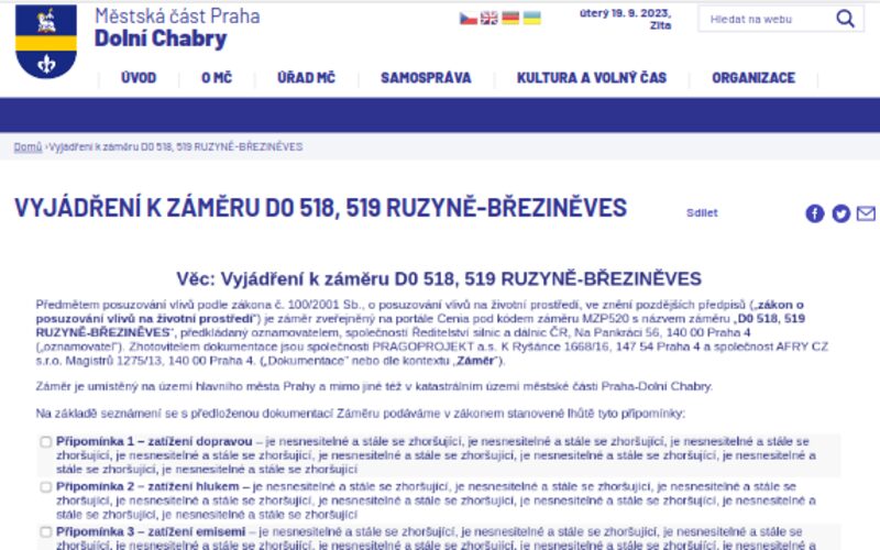 Ukázka aplikace na webu: MČ Praha-Dolní Chabry