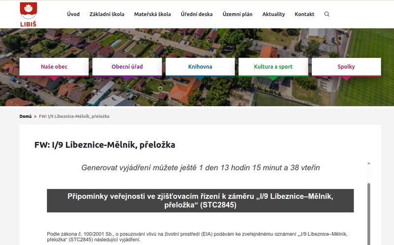 Ukázka aplikace na webu: Obec Libiš